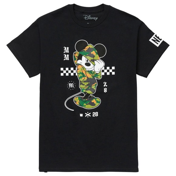 Neff X Disney Men's Mickey Mouse in Camo Hoodie Sweatpants Tee T-Shirt in Black - Picture 1 of 2